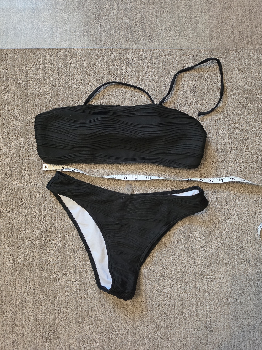 Zaful Black Textured Bandeau Bikini Set with Removable Strap